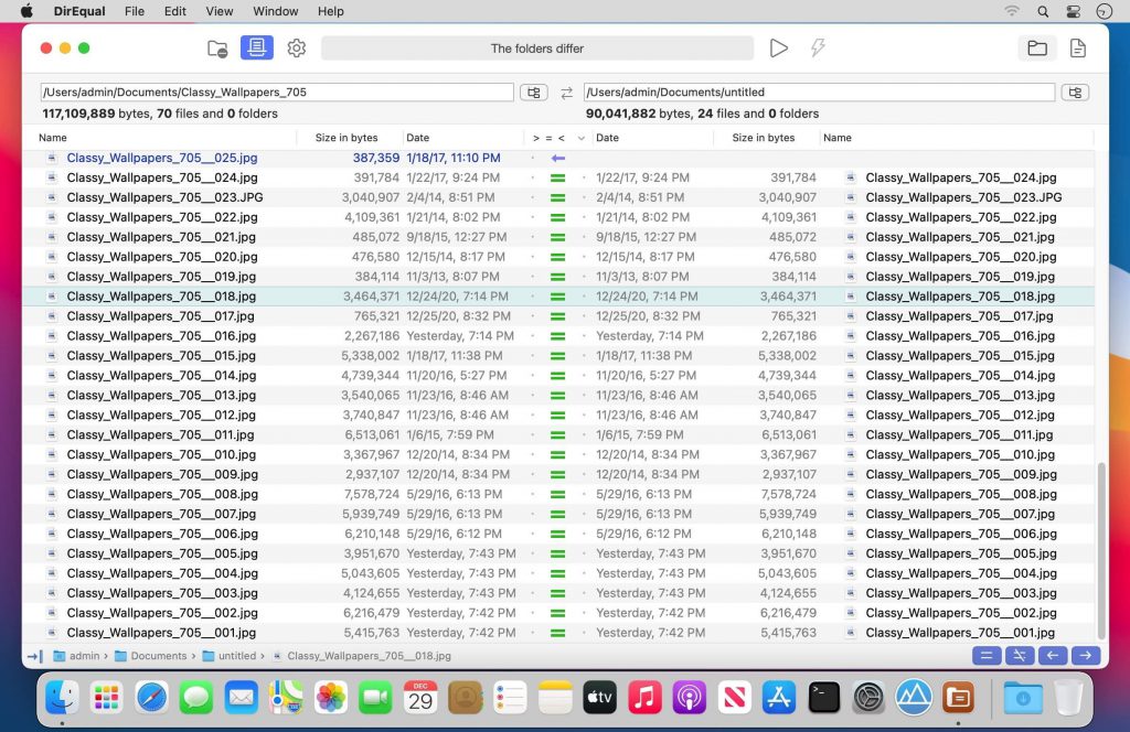 DirEqual - Tool compare content between 2 folders for macOS